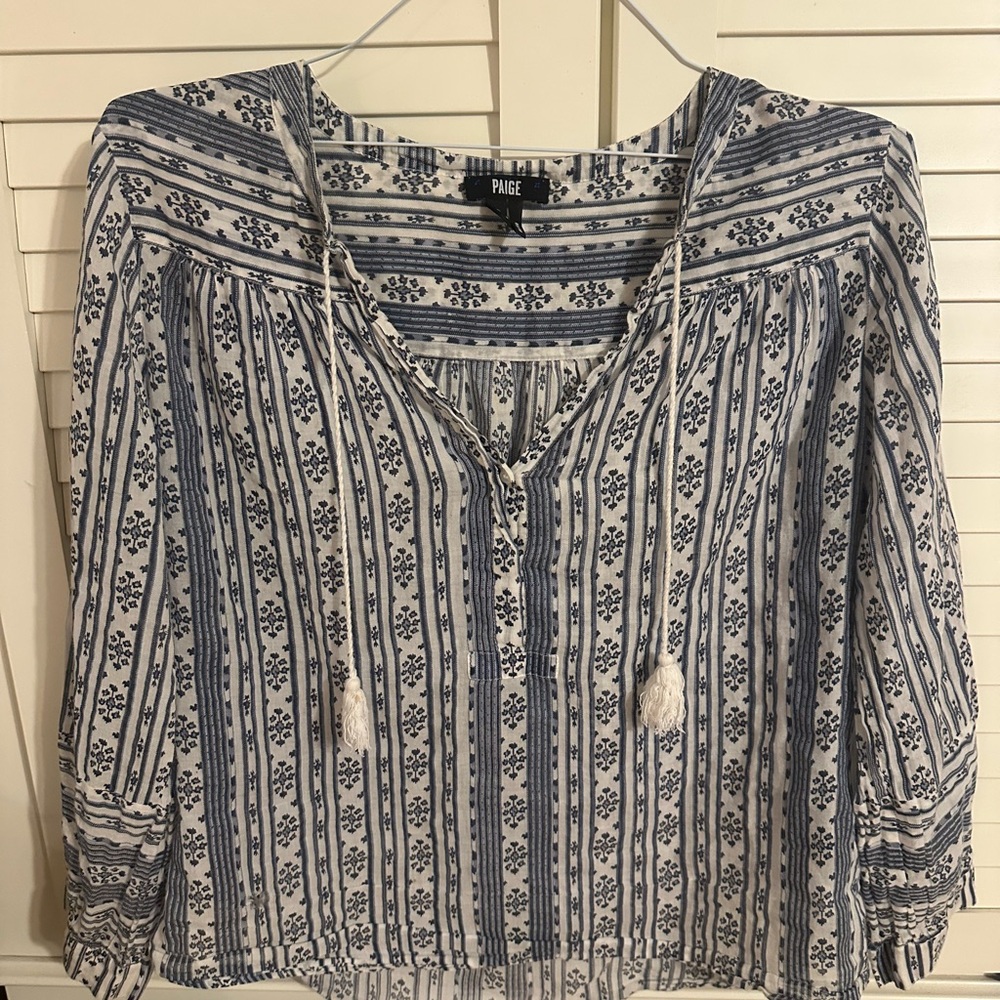 Paige Women's Blue and White Patterned Top!